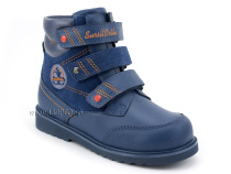 23-286 Сурсил(Sursil-Ortho), ботинки детские ортопедические с высоким берцем, демисезонные утепленные, байка, кожа, нубук, синий, серый 