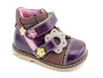 108-01 Орсетто, ботинки демисезонние детские профилактические на байке, фиолетовый, кожа, лак 